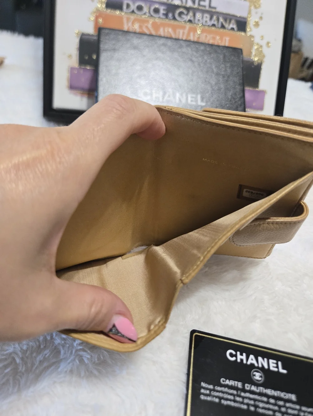 Chanel Caviar Leather Compact Beige Wallet EUC